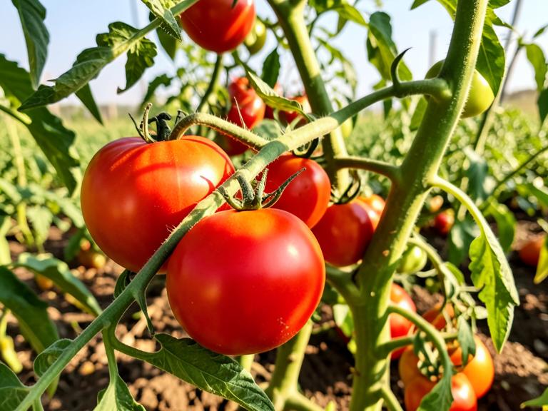 Cultivo de tomates maduros en campo agrícola